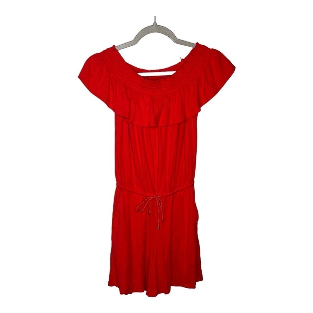 Lauren Ralph Lauren Womens Romper Size‎ XS Shorts Ruffle Beachy Red Off Shoulder